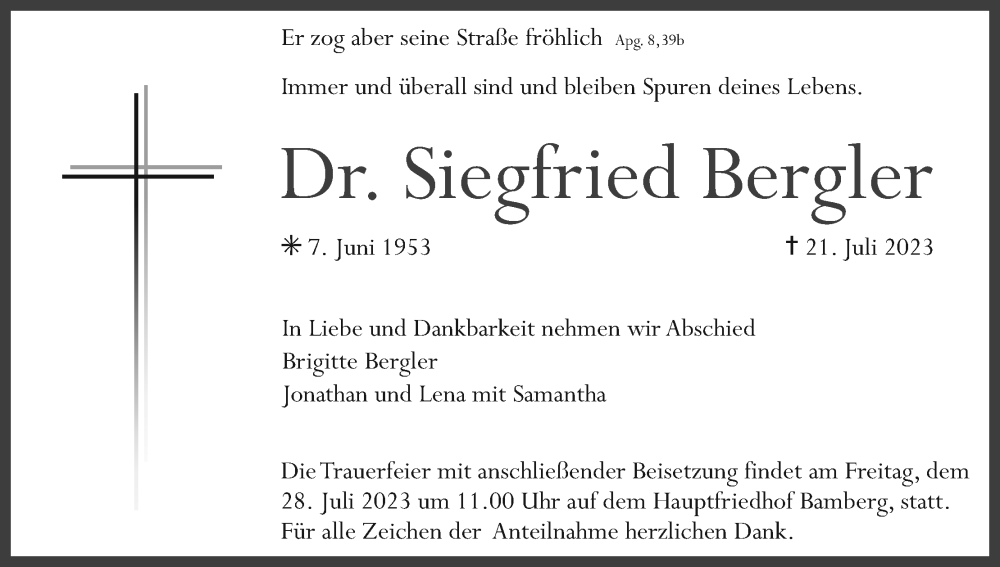 Traueranzeige Siegfried Bergler
